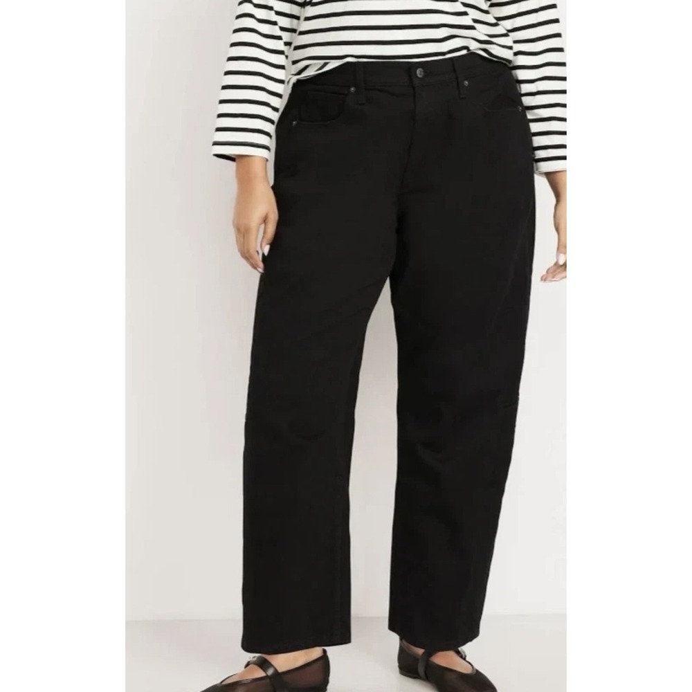 Old Navy High Rise Barrel Leg Jeans Women 18 Black Baggy Urban Minimalist NEW